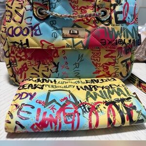 Colorful Graffiti-Print Women’s Shoulder Bag and Wallet Set